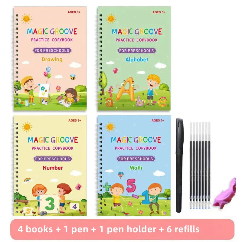 Magic Groove — 4-Piece Reusable Writing Practice book Set