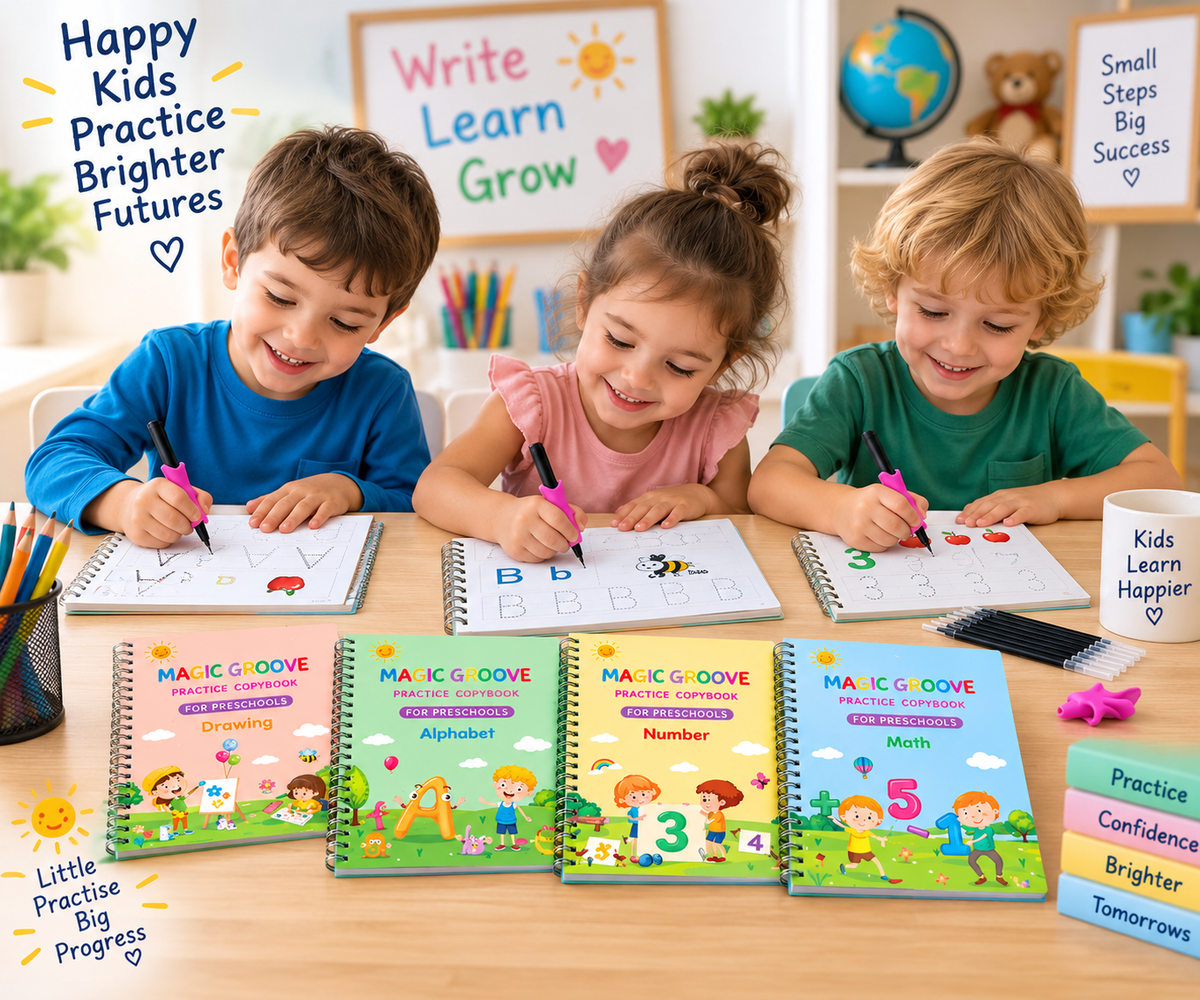 Magic Groove — 4-Piece Reusable Writing Practice book Set