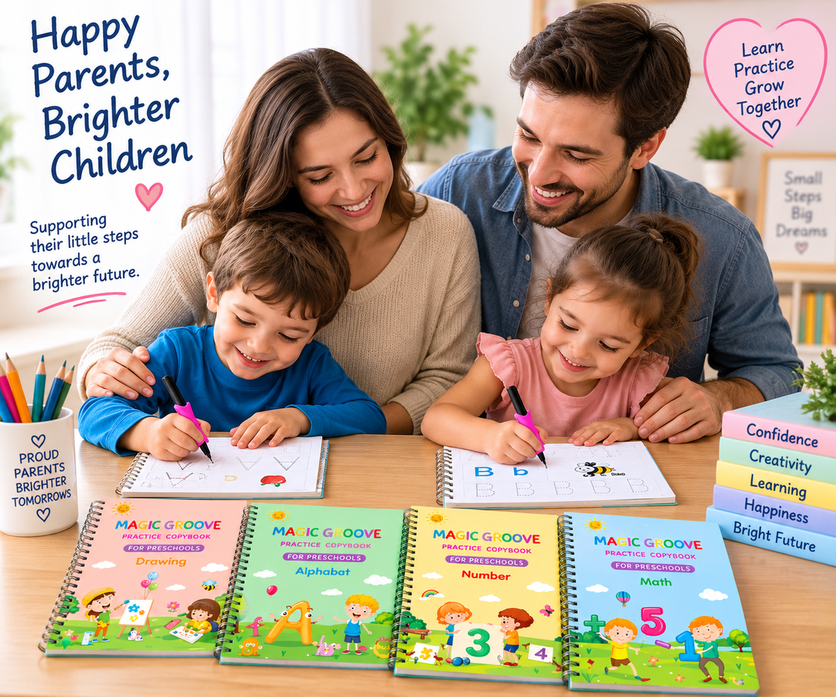 Magic Groove — 4-Piece Reusable Writing Practice book Set