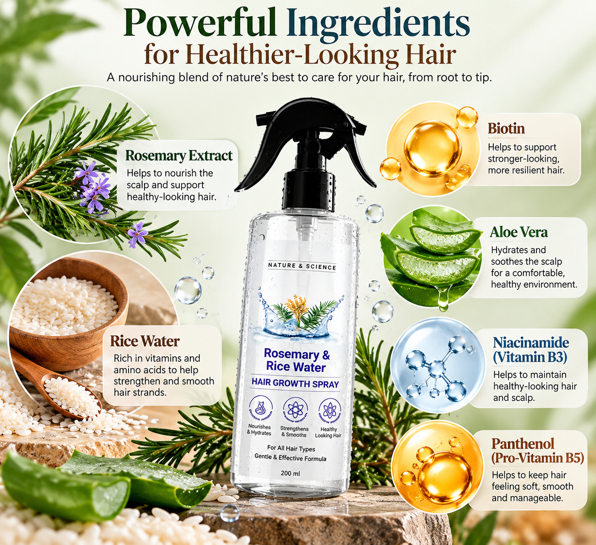 Rosemary Rice Water Spray for Hair & Scalp - 200ml