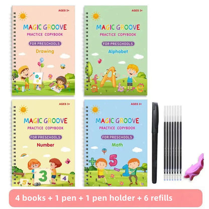 Magic Groove — 4-Piece Reusable Writing Practice book Set