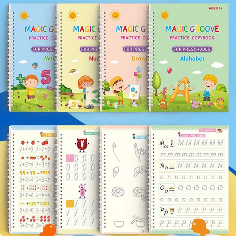 Magic Groove — 4-Piece Reusable Writing Practice book Set
