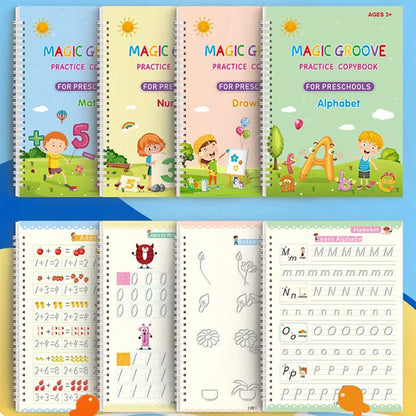 Magic Groove — 4-Piece Reusable Writing Practice book Set